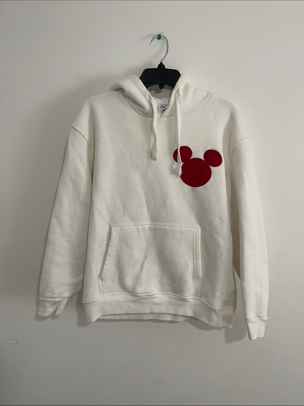 Zara White Hoodie with Red Mickey-Style Graphic